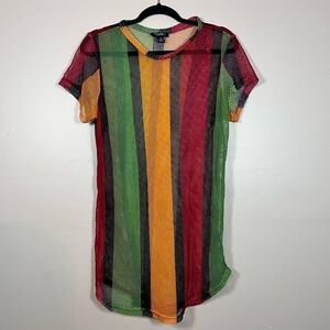 Women’s Mesh Sheer Overlay Shirt Dress Jamaica Rasta Flag Colors Plus Size 1X
